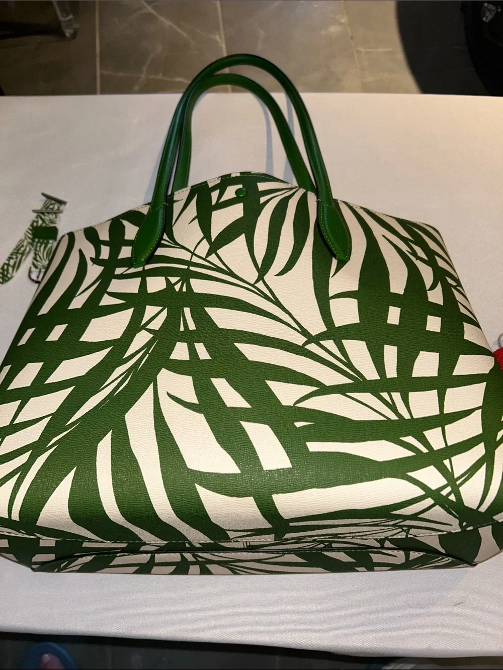 Kate Spade Palm Fronds SET Large Tote, Wedge Slides sz 7, & Apple Watch Band EUC
